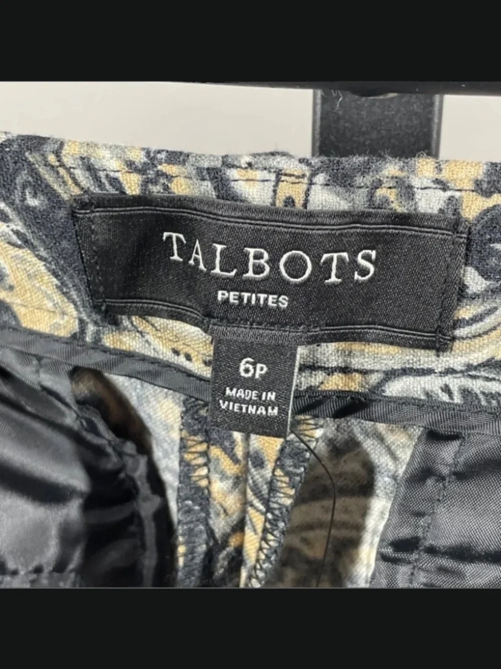 NEW Talbots Pants Womens 6 petite black tan floral paisley Hampshire straight